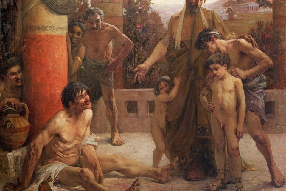 Un Spartiate montre &agrave; ses fils un Ilote ivre (1900), huile sur toile.