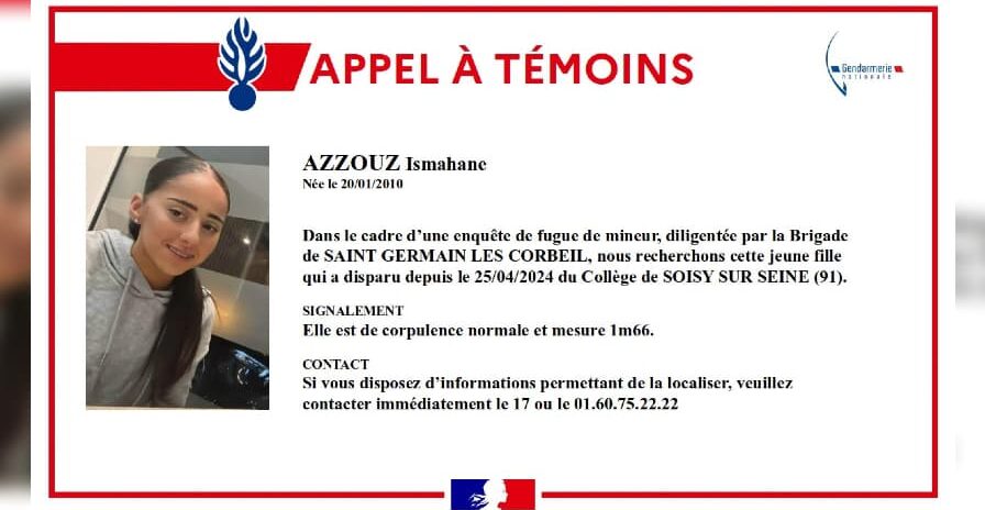 , Essonne: la gendarmerie lance un appel &agrave; t&eacute;moins pour tenter de retrouver une adolescente de 14 ans