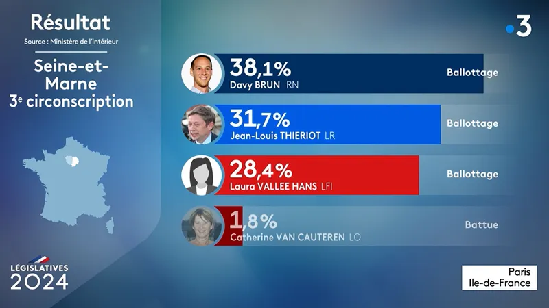 , CARTE. R&eacute;sultats premier tour des l&eacute;gislatives 2024 en Seine-et-Marne : une vague bleue d&eacute;ferle sur le d&eacute;partement