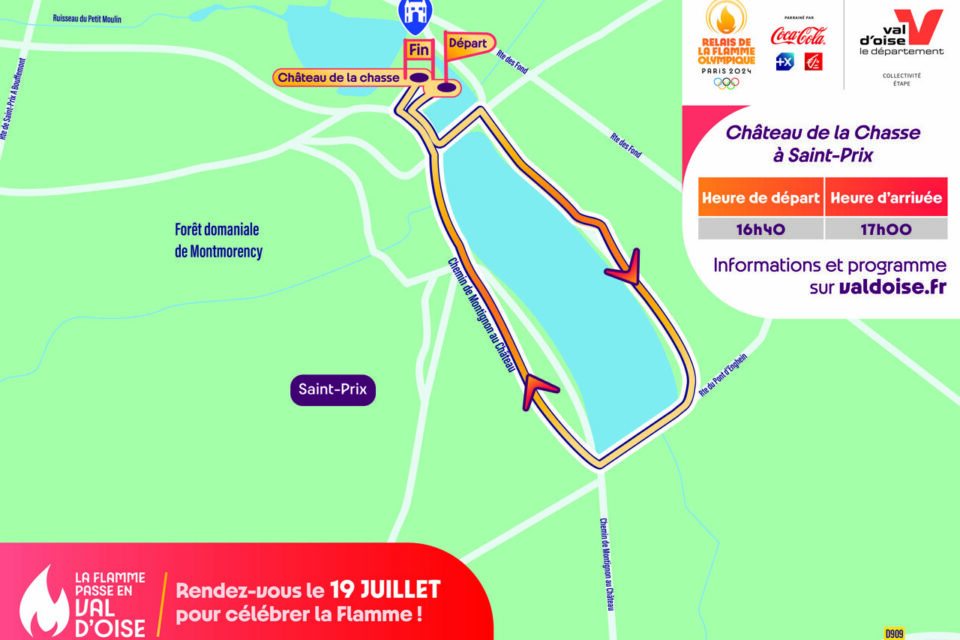 La flamme olympique sera au château de la Chasse à Saint-Prix de 16h40 à 17h.