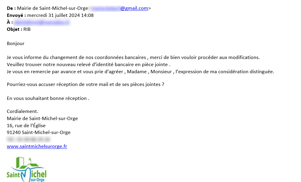 , Essonne : tentative de phishing en usurpant l&rsquo;identit&eacute; de la mairie de Saint-Michel-sur-Orge