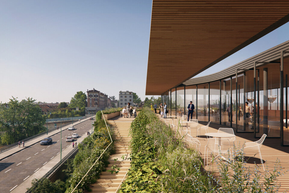 Sur le toit terrasse, un caf&eacute; ind&eacute;pendant de la m&eacute;diath&egrave;que.