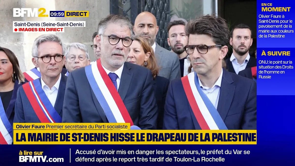 , Drapeau palestinien sur les mairies: Olivier Faure d&eacute;nonce &laquo;&nbsp;l&rsquo;ind&eacute;cence folle&nbsp;&raquo; de Bruno Retailleau