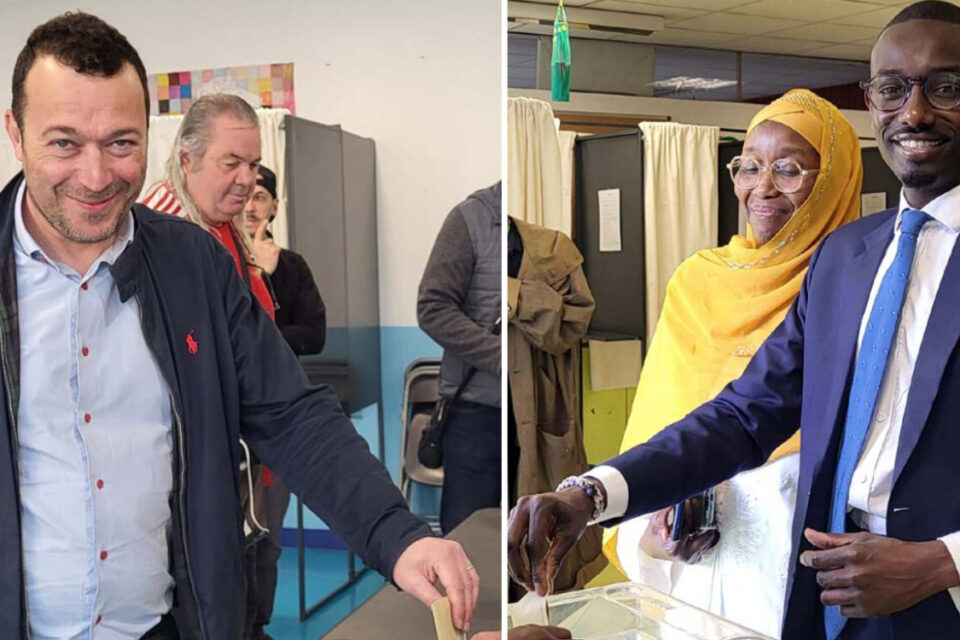 &Agrave; Mantes-la-Jolie (Yvelines), Rapha&euml;l Cognet (&agrave; droite) et Adama Gaye - les deux candidats en lice lors du 2e tour des &eacute;lections municipales - ont vot&eacute; avant la fin de matin&eacute;e, ce dimanche 22&nbsp;mars 2026.