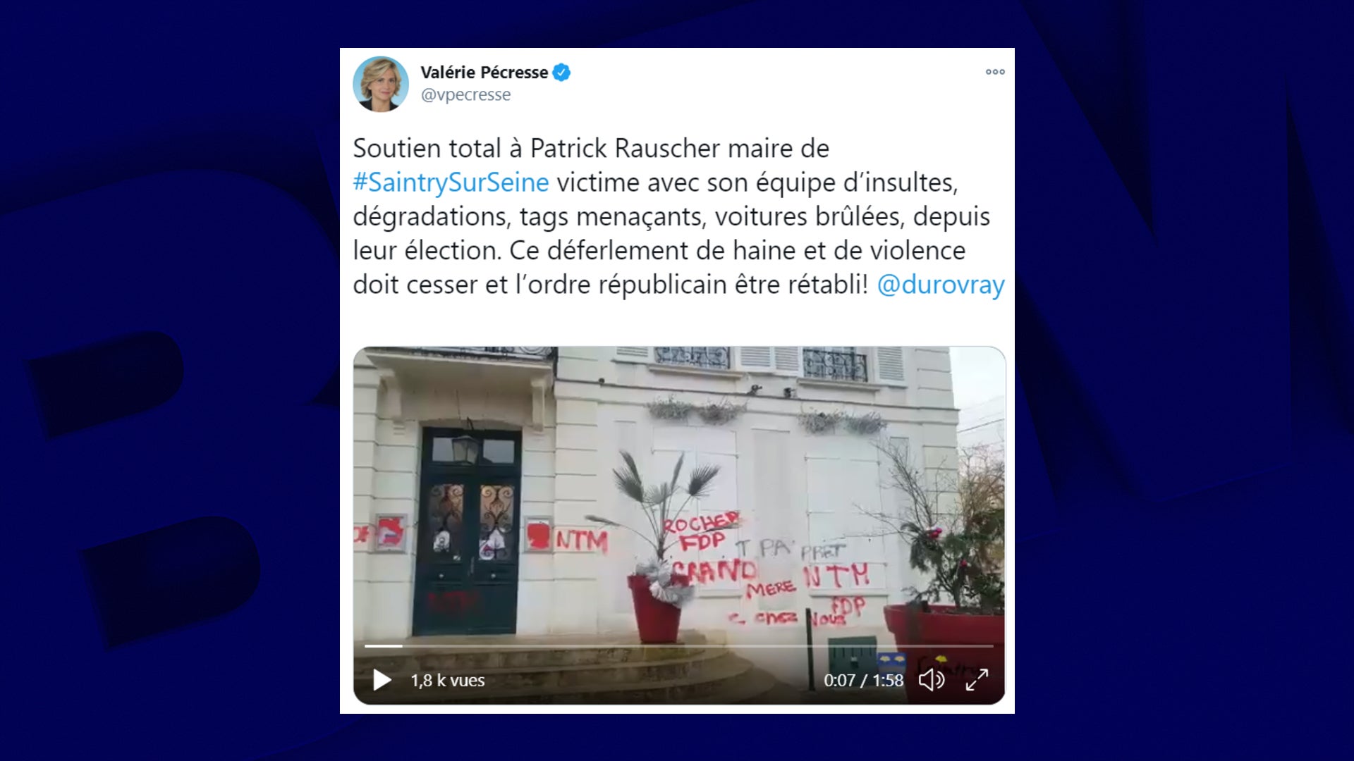 , Essonne: une mairie recouverte de tags, Valérie Pécresse condamne « un déferlement de haine »